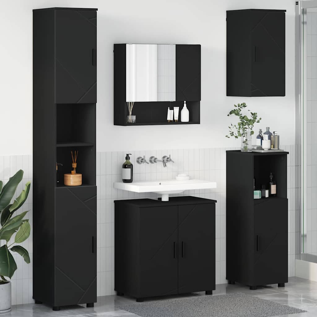 Vonios baldų rinkinys 5 pcs Juoda Apdirbta mediena & metalas
