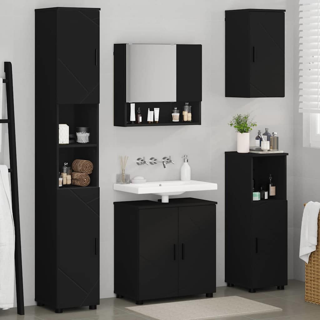 Vonios baldų rinkinys 5 pcs Juoda Apdirbta mediena & metalas