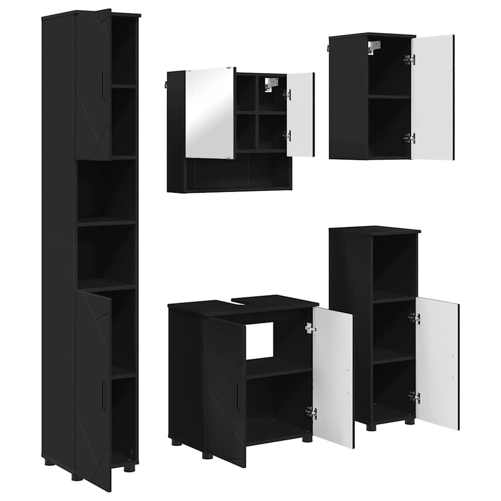 Vonios baldų rinkinys 5 pcs Juoda Apdirbta mediena & metalas