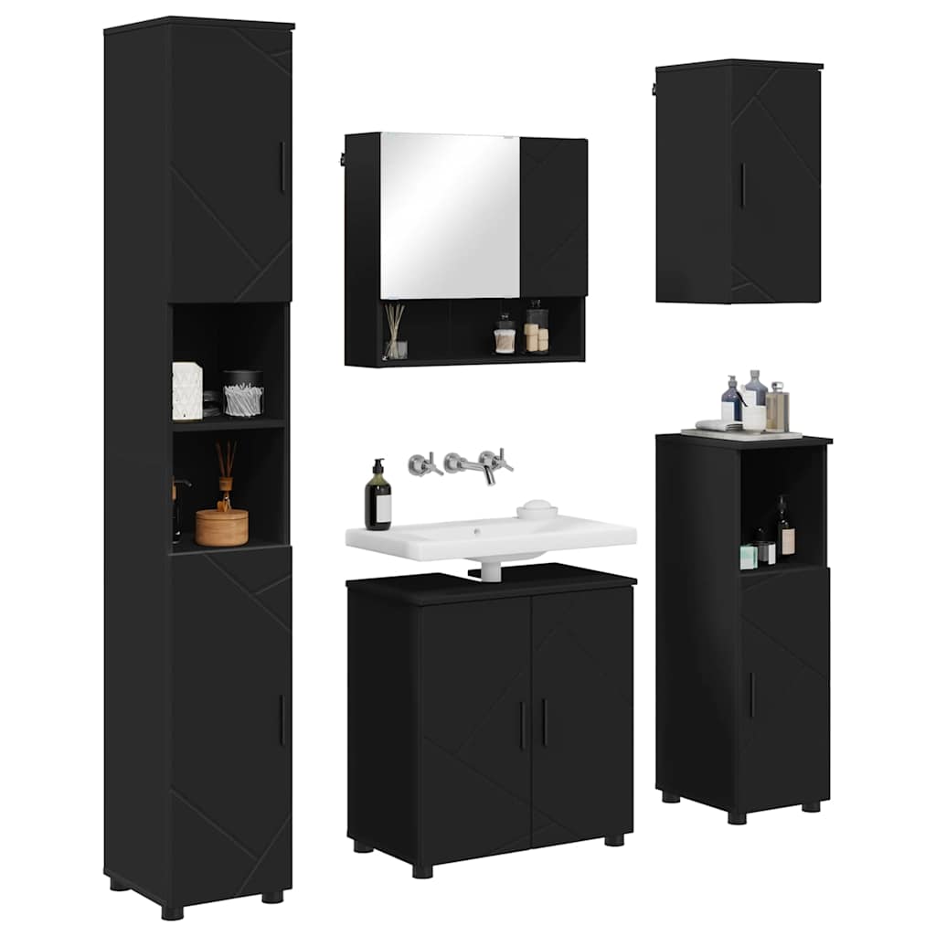 Vonios baldų rinkinys 5 pcs Juoda Apdirbta mediena & metalas