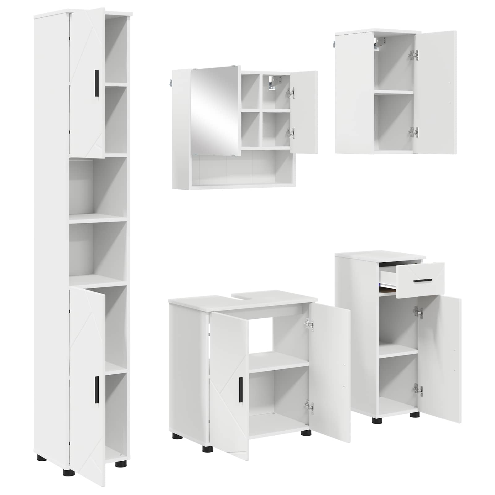 Vonios baldų rinkinys 5 pcs Balta Apdirbta mediena & metalas