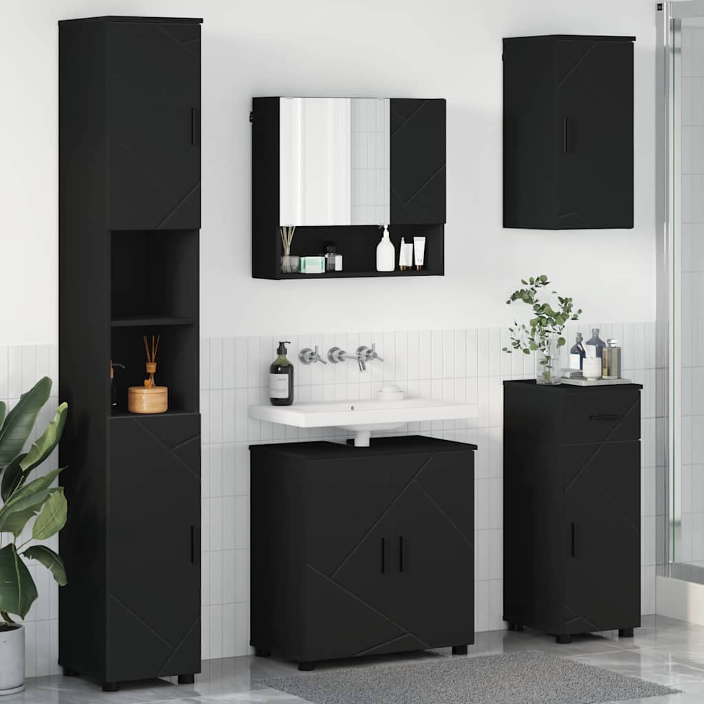 Vonios baldų rinkinys 5 pcs Juoda Apdirbta mediena & metalas