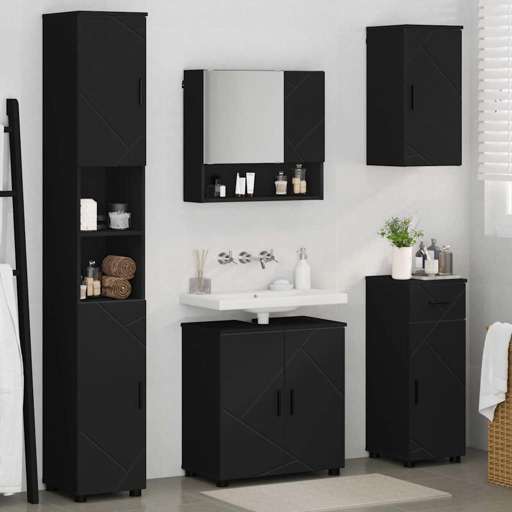 Vonios baldų rinkinys 5 pcs Juoda Apdirbta mediena & metalas