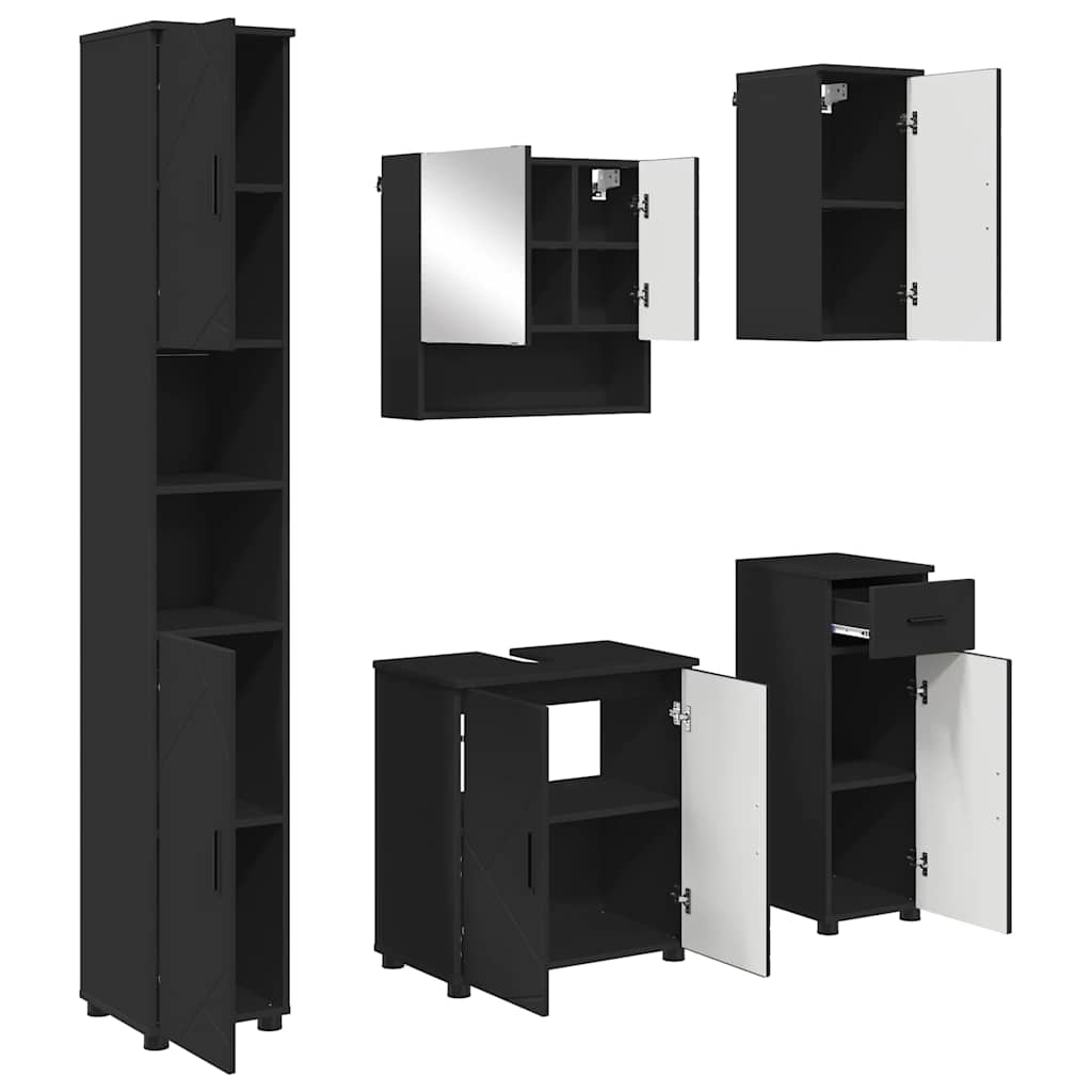 Vonios baldų rinkinys 5 pcs Juoda Apdirbta mediena & metalas
