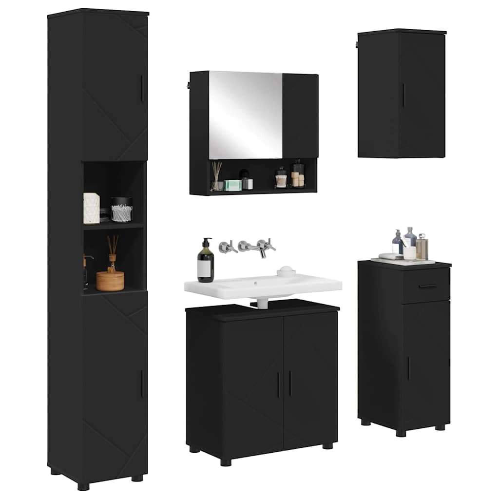 Vonios baldų rinkinys 5 pcs Juoda Apdirbta mediena & metalas