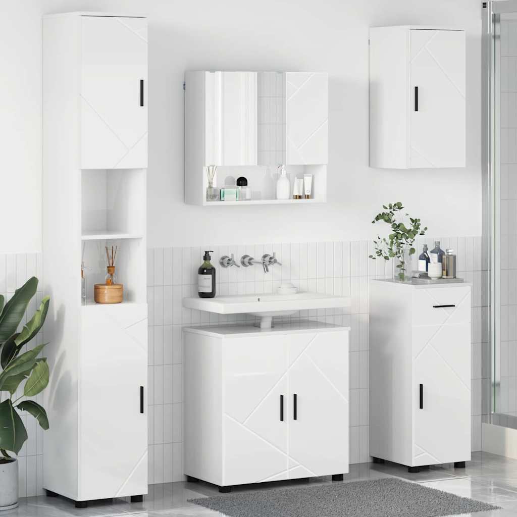 Bathroom furniture set with drawer 5 pcs High gloss white
