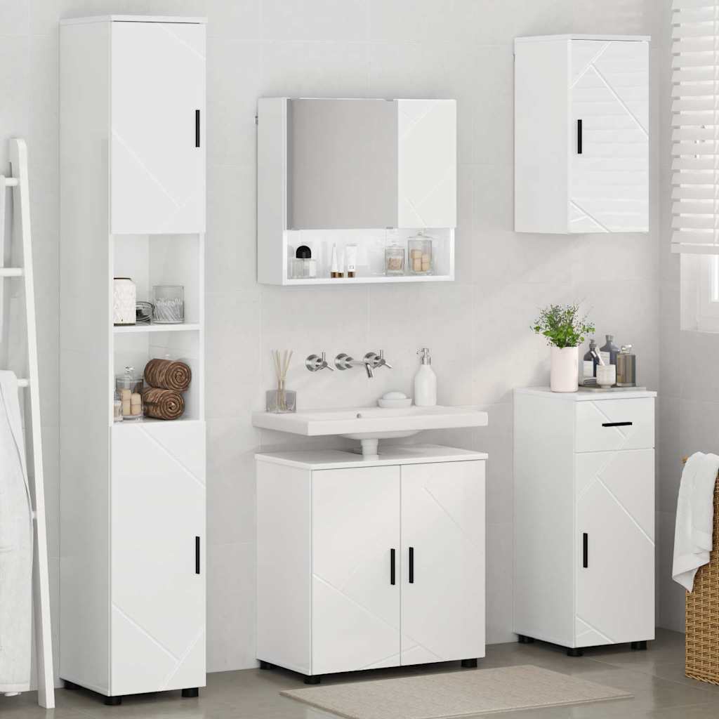 Bathroom furniture set with drawer 5 pcs High gloss white