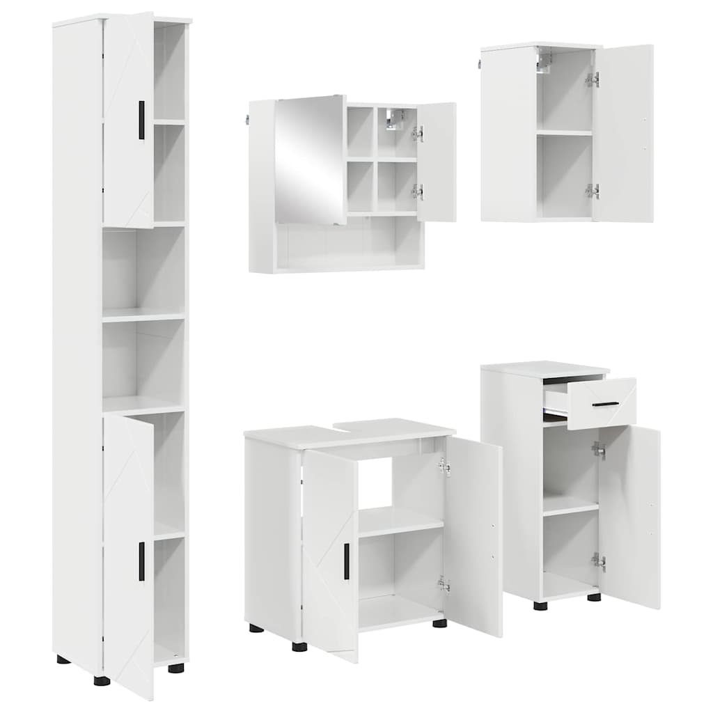 Bathroom furniture set with drawer 5 pcs High gloss white