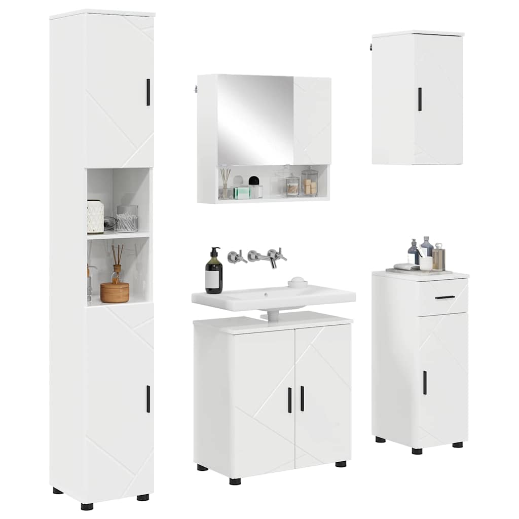 Bathroom furniture set with drawer 5 pcs High gloss white