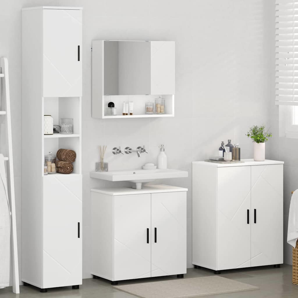 Vonios baldų rinkinys 4 pcs Balta Apdirbta mediena & metalas