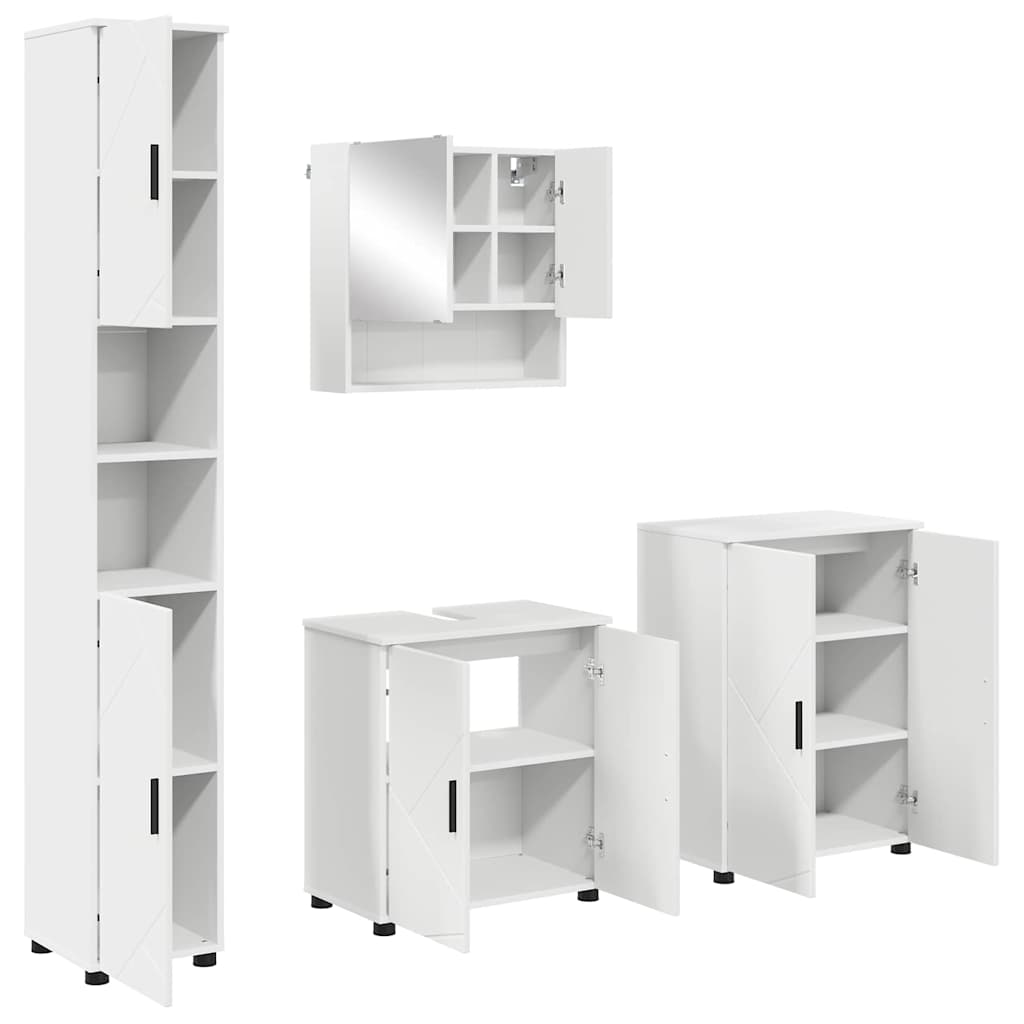Vonios baldų rinkinys 4 pcs Balta Apdirbta mediena & metalas