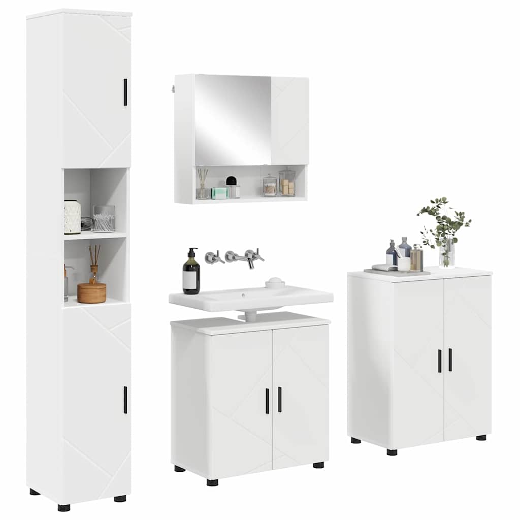 Vonios baldų rinkinys 4 pcs Balta Apdirbta mediena & metalas