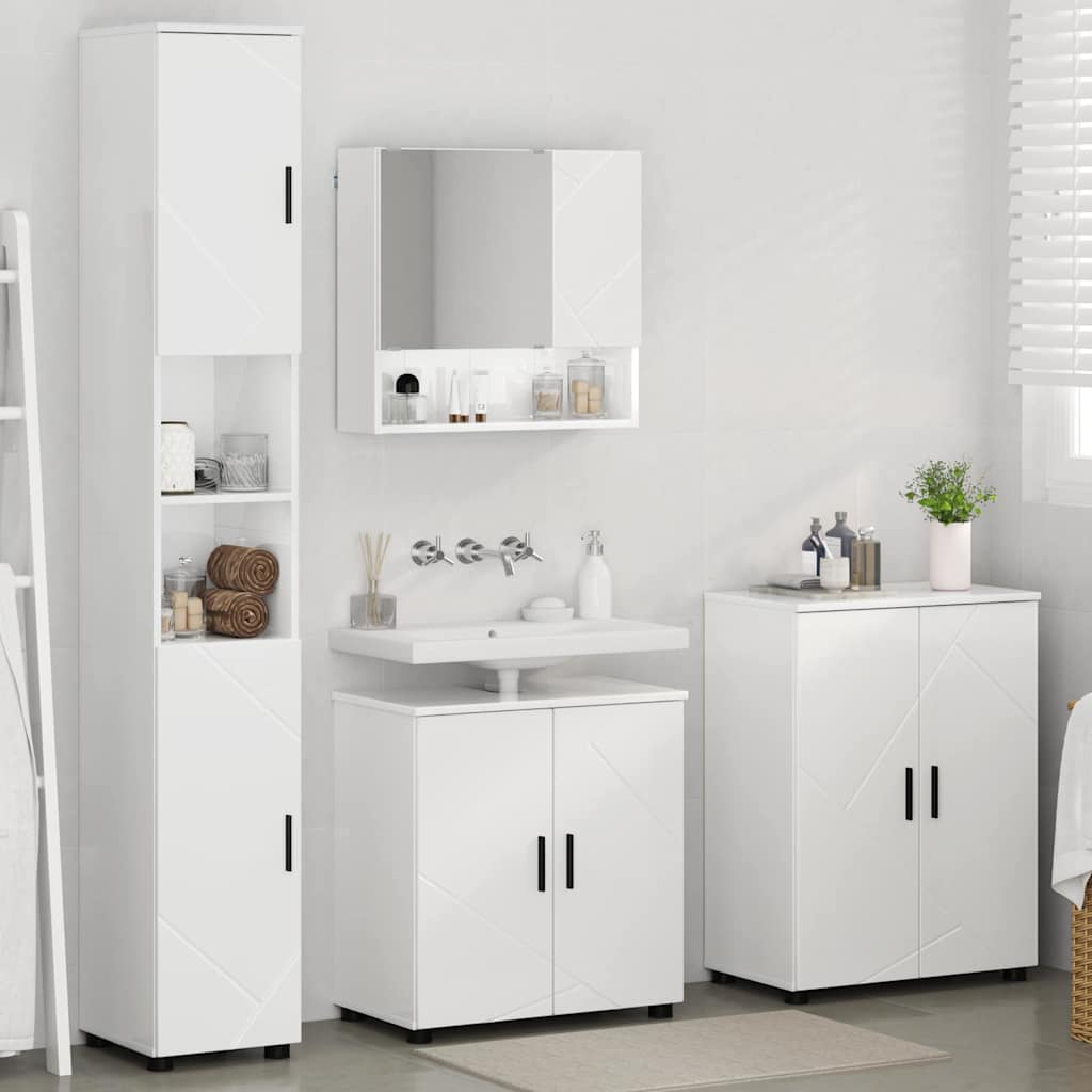 Vonios baldų rinkinys su saugykla 4 pcs Aukštai blizganti balta