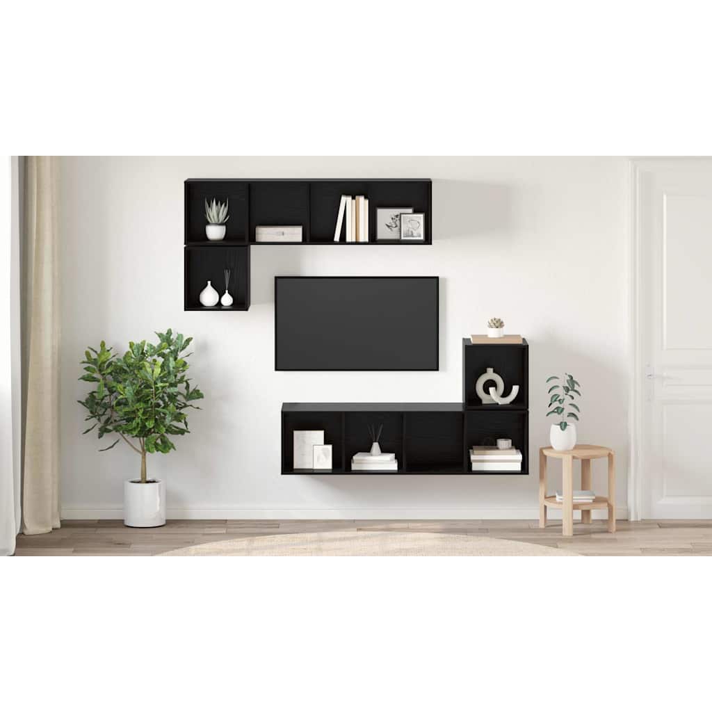 TV spintelių komplektas 4 pcs juoda ąžuolo 37 x 37 x 142.5 cm