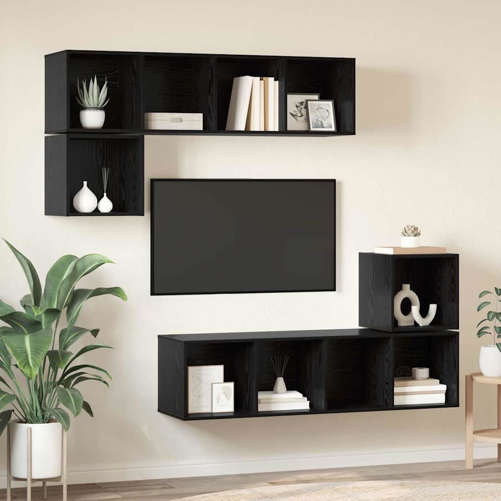 TV cabinet set 4 pcs black oak 37 x 37 x 142.5 cm