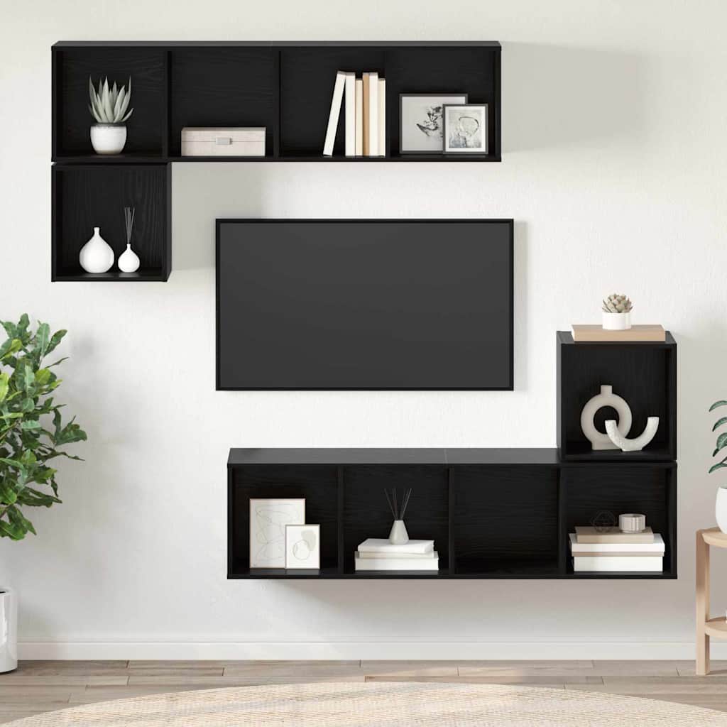 TV cabinet set 4 pcs black oak 37 x 37 x 142.5 cm