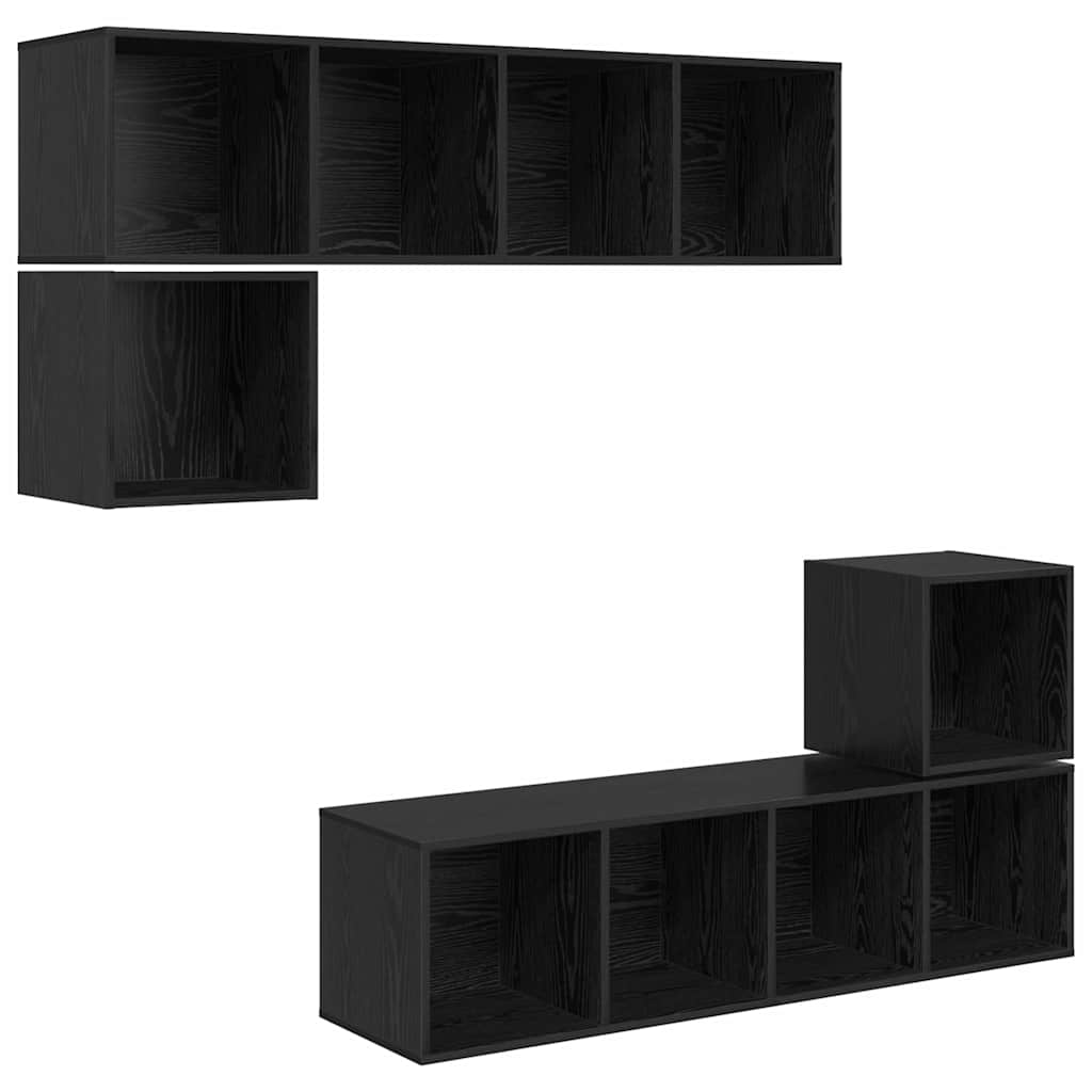 TV cabinet set 4 pcs black oak 37 x 37 x 142.5 cm