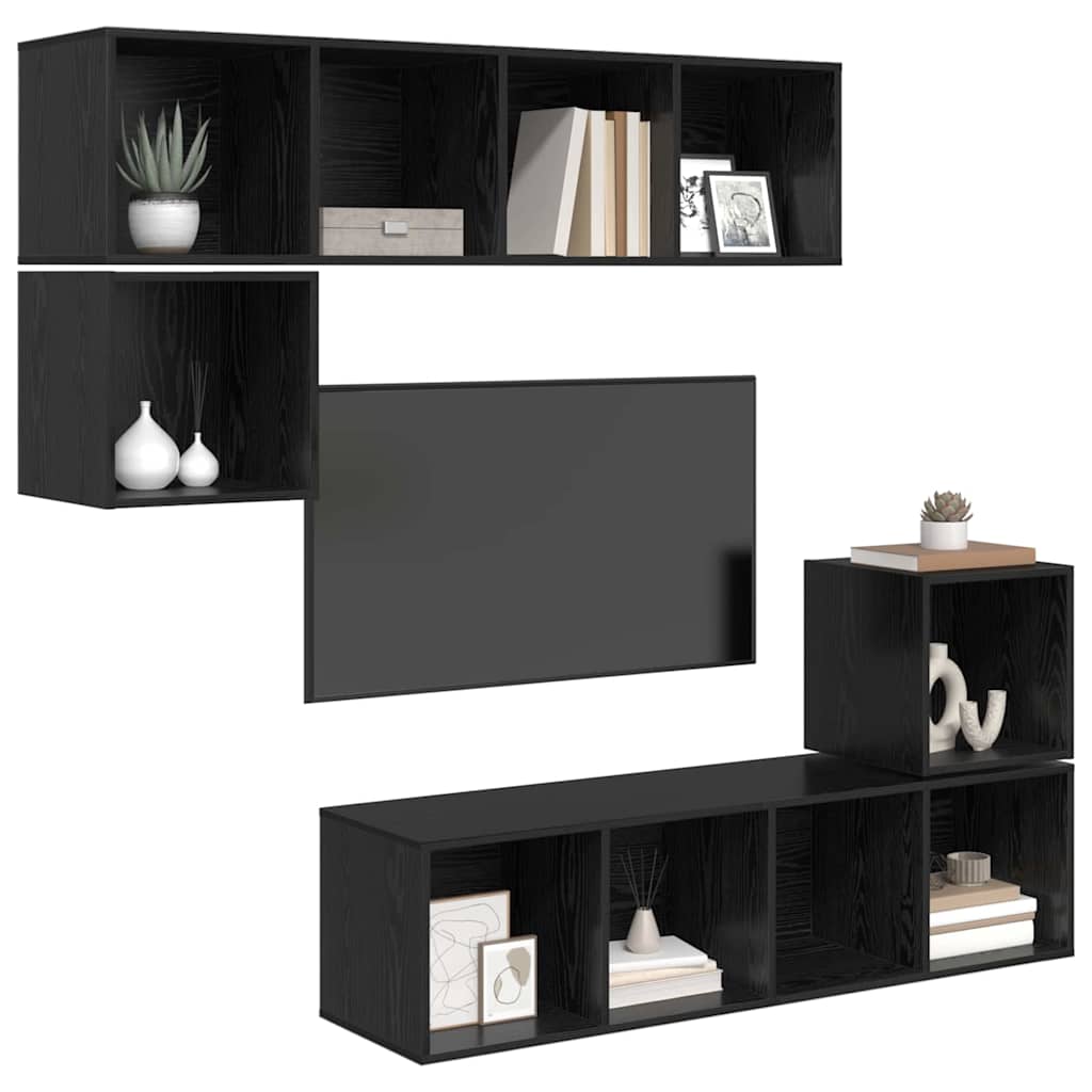 TV cabinet set 4 pcs black oak 37 x 37 x 142.5 cm
