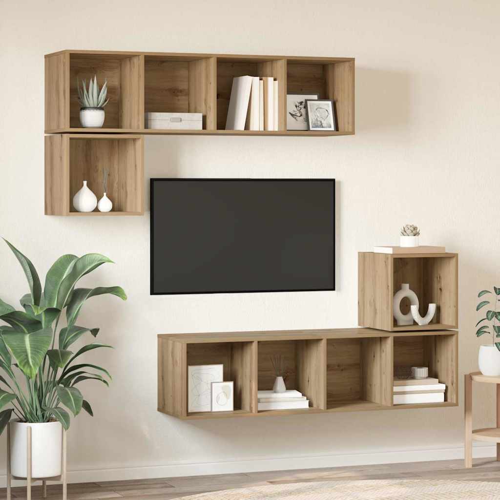 TV spintelių komplektas su saugykla 4 pcs artisano ąžuolo