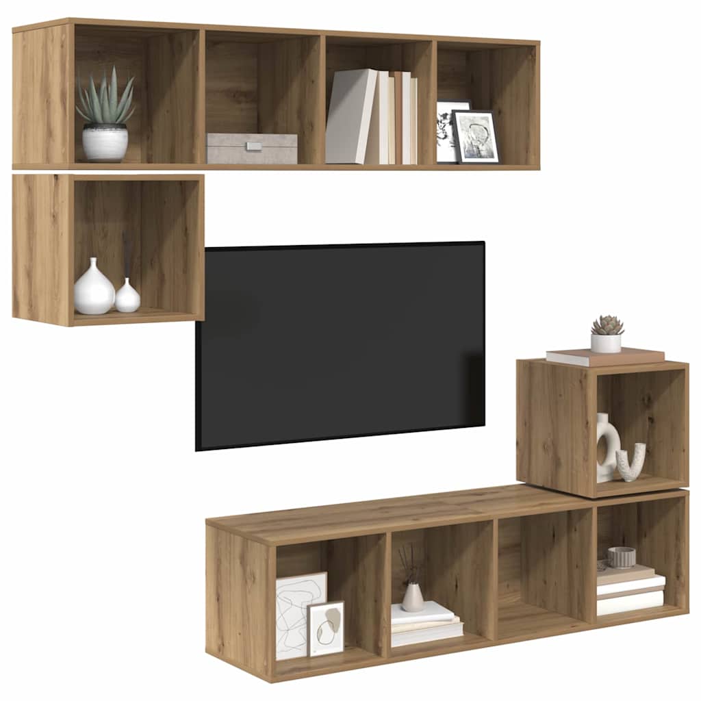 TV spintelių komplektas su saugykla 4 pcs artisano ąžuolo