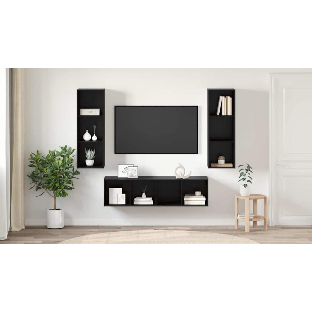 TV spintelės komplektas 3 pcs juoda ąžuolo 37 x 37 x 142.5 cm