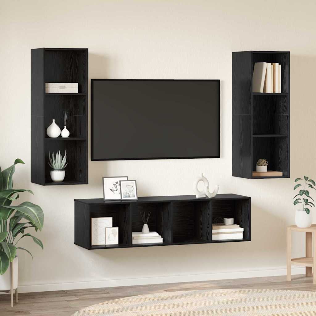 TV spintelės komplektas 3 pcs juoda ąžuolo 37 x 37 x 142.5 cm