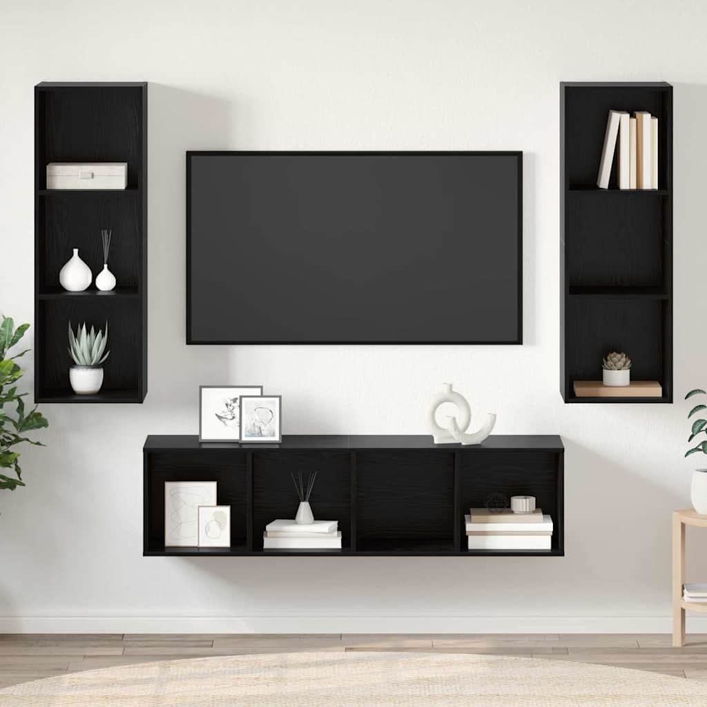 TV spintelės komplektas 3 pcs juoda ąžuolo 37 x 37 x 142.5 cm