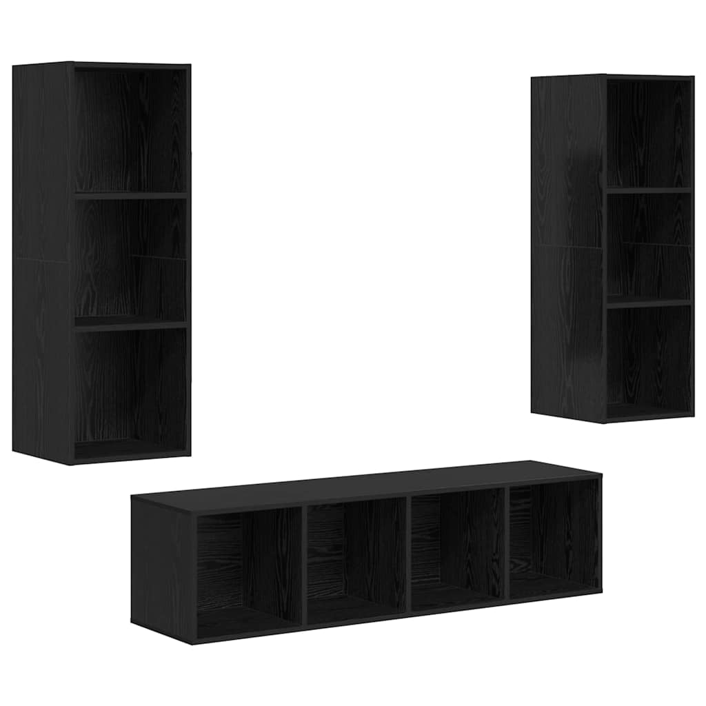 TV spintelės komplektas 3 pcs juoda ąžuolo 37 x 37 x 142.5 cm
