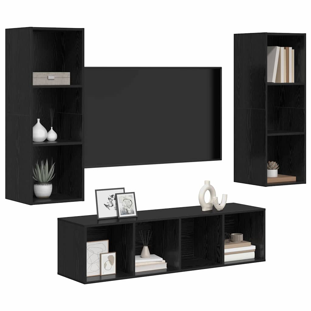 TV spintelės komplektas 3 pcs juoda ąžuolo 37 x 37 x 142.5 cm