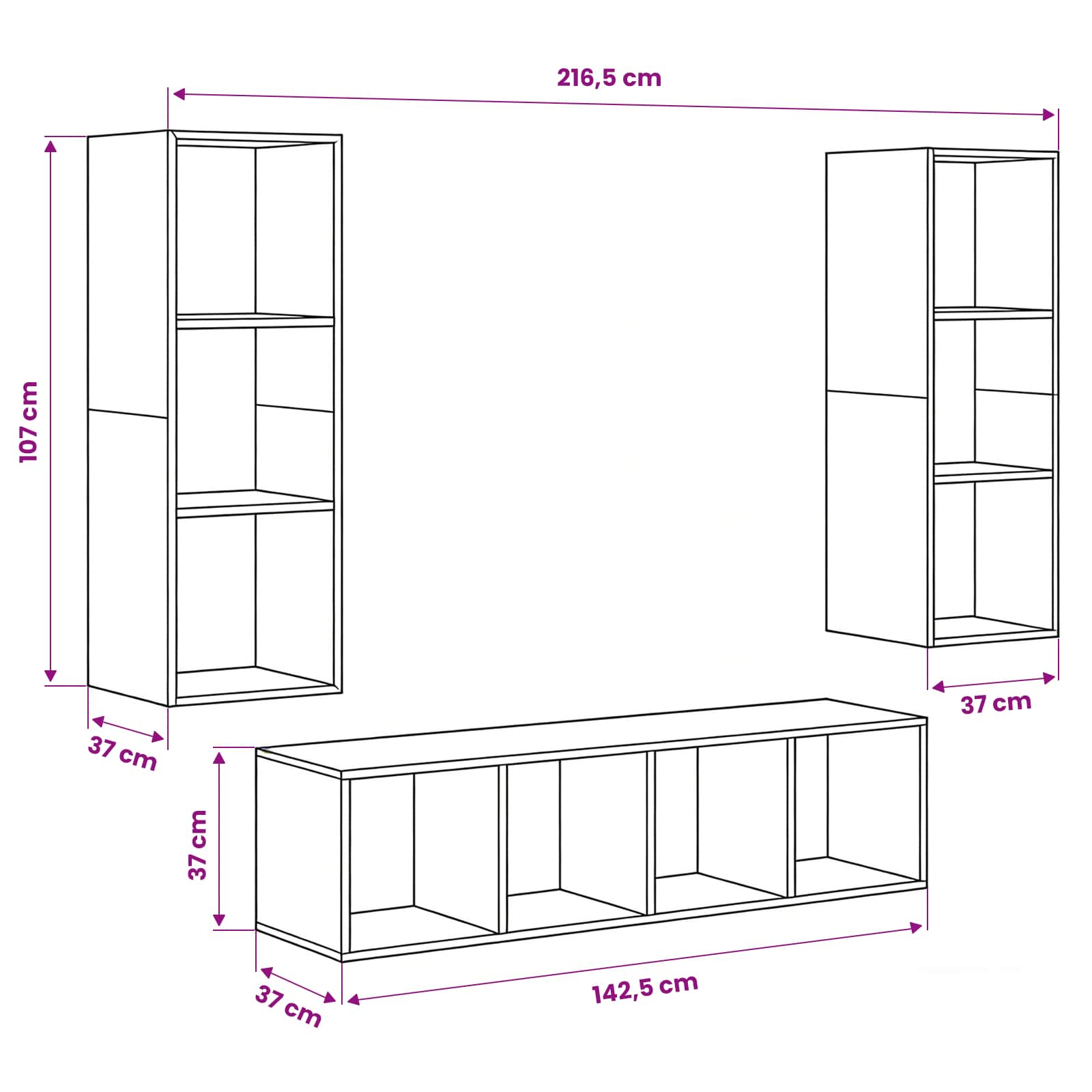 TV spintelės komplektas 3 pcs juoda ąžuolo 37 x 37 x 142.5 cm
