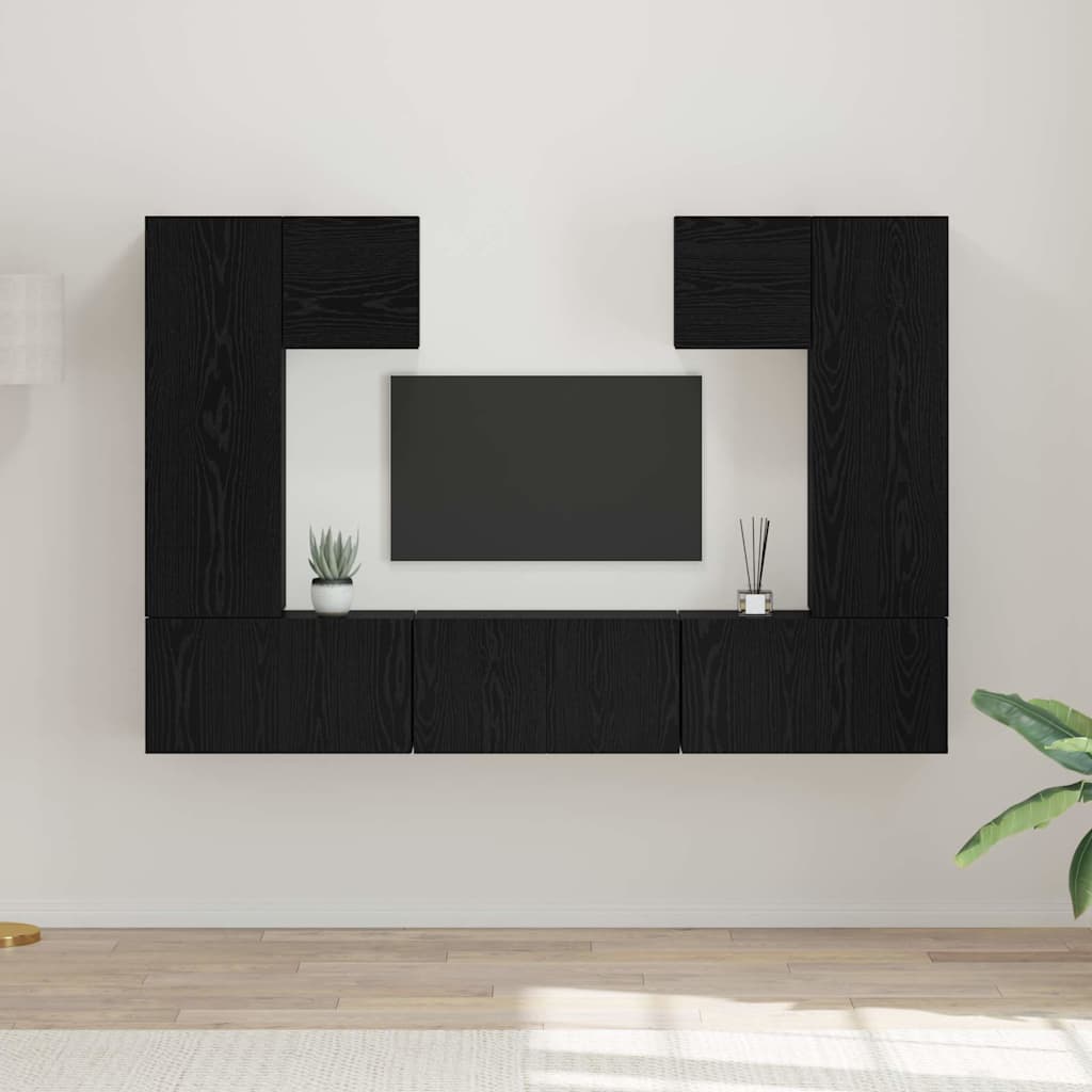 TV Cabinet Set 7 pcs Black Oak Engineered Wood