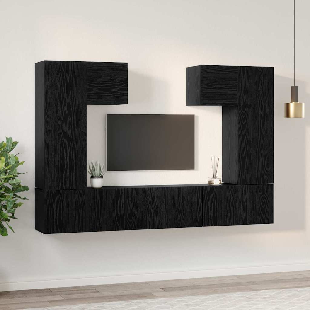 TV Cabinet Set 7 pcs Black Oak Engineered Wood