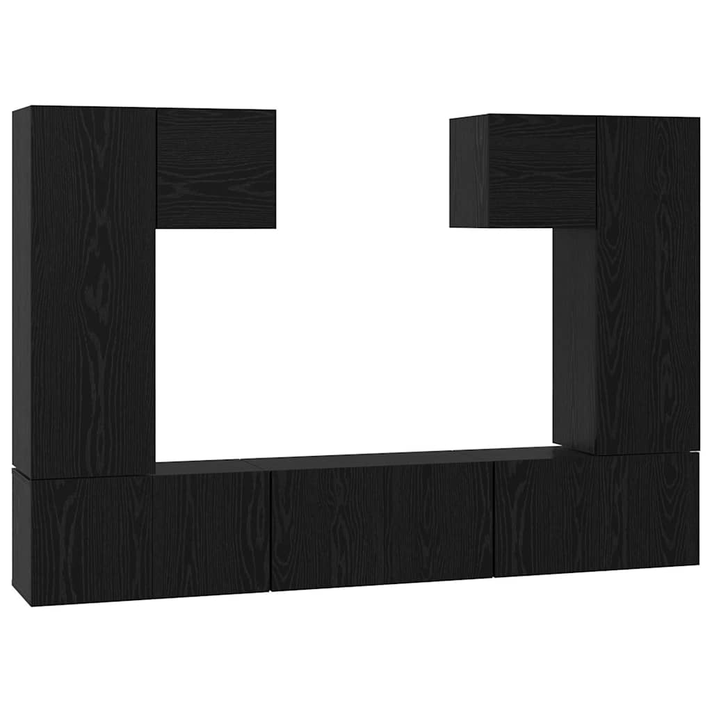 TV Cabinet Set 7 pcs Black Oak Engineered Wood