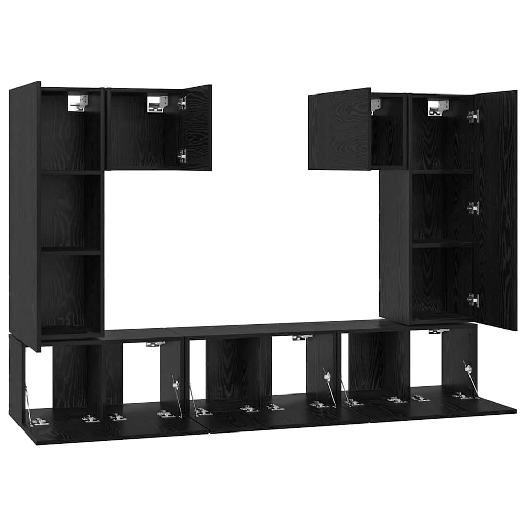 TV Cabinet Set 7 pcs Black Oak Engineered Wood