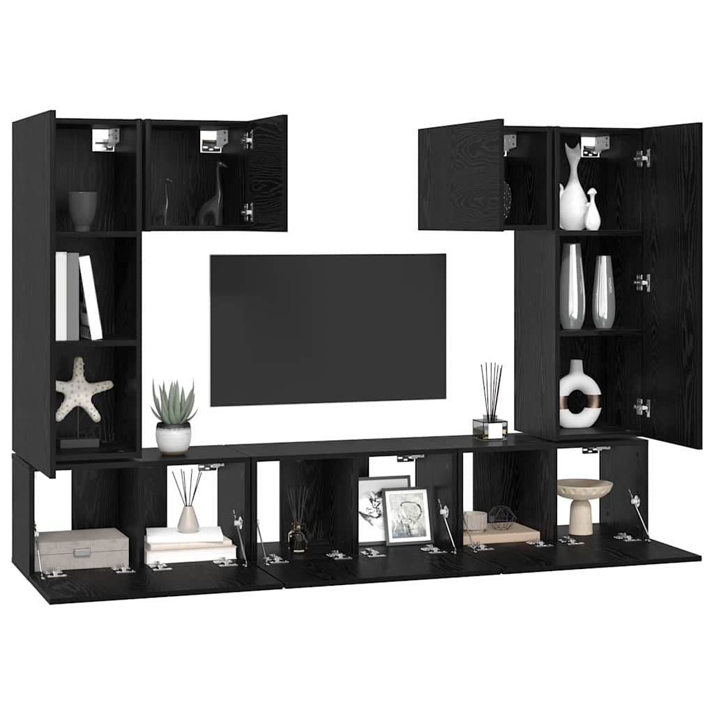 TV Cabinet Set 7 pcs Black Oak Engineered Wood