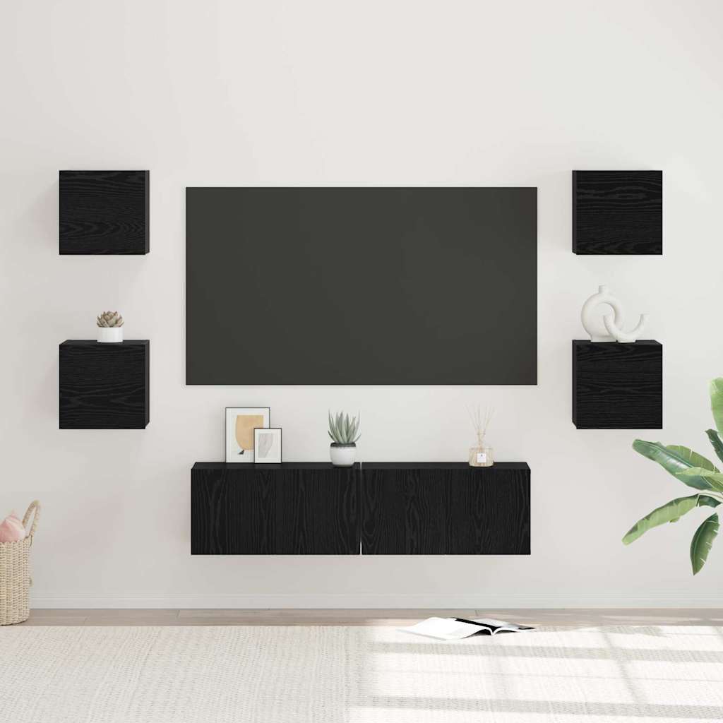 TV Cabinet Set 6 pcs Black Oak Engineered Wood