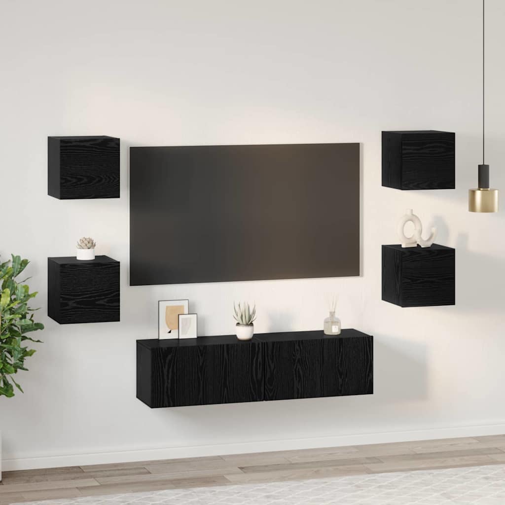 TV Cabinet Set 6 pcs Black Oak Engineered Wood