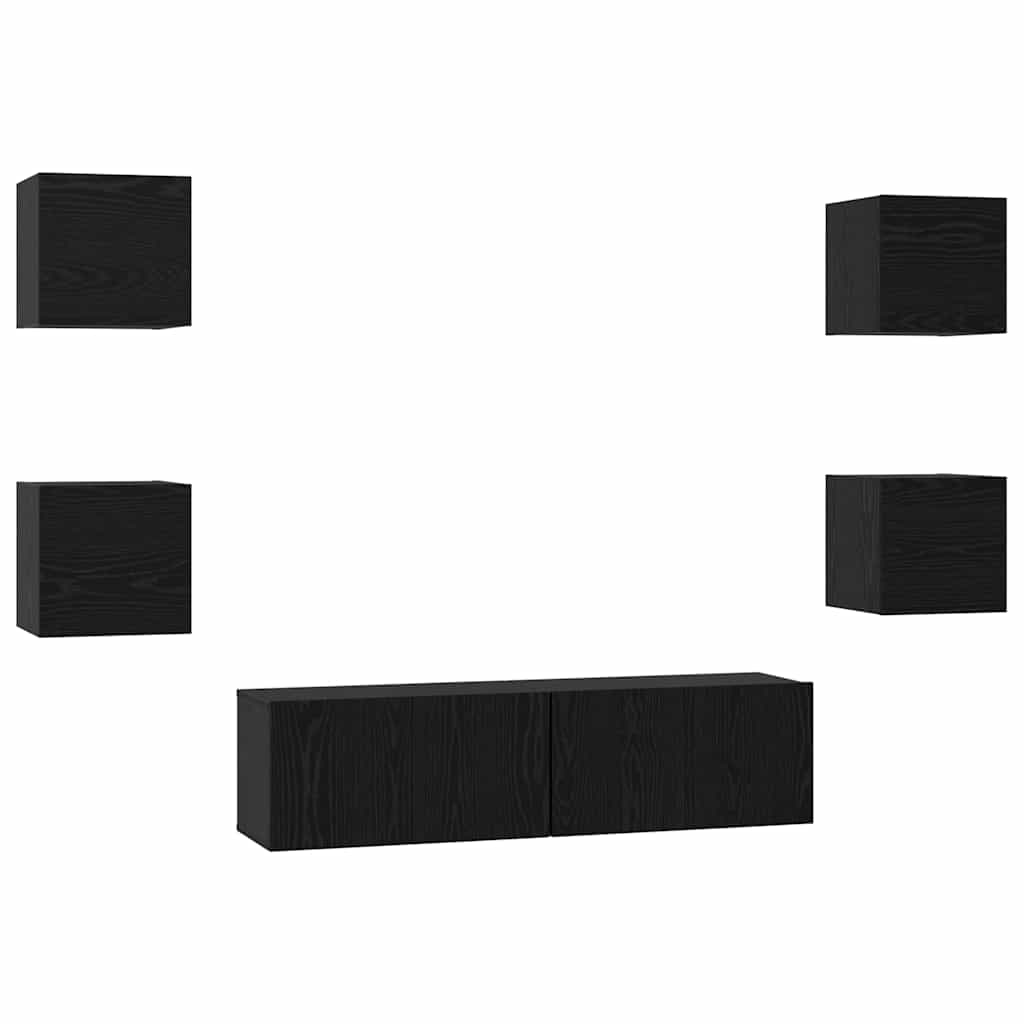 TV Cabinet Set 6 pcs Black Oak Engineered Wood
