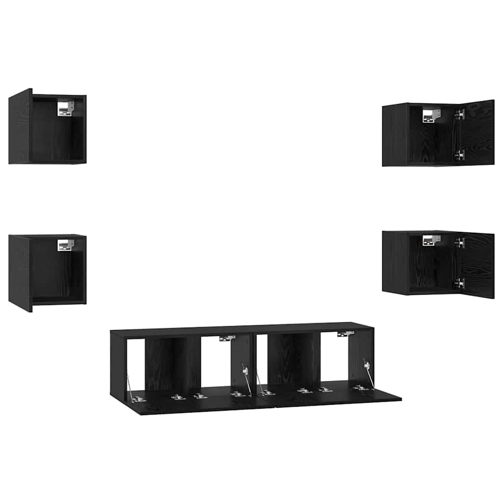 TV Cabinet Set 6 pcs Black Oak Engineered Wood