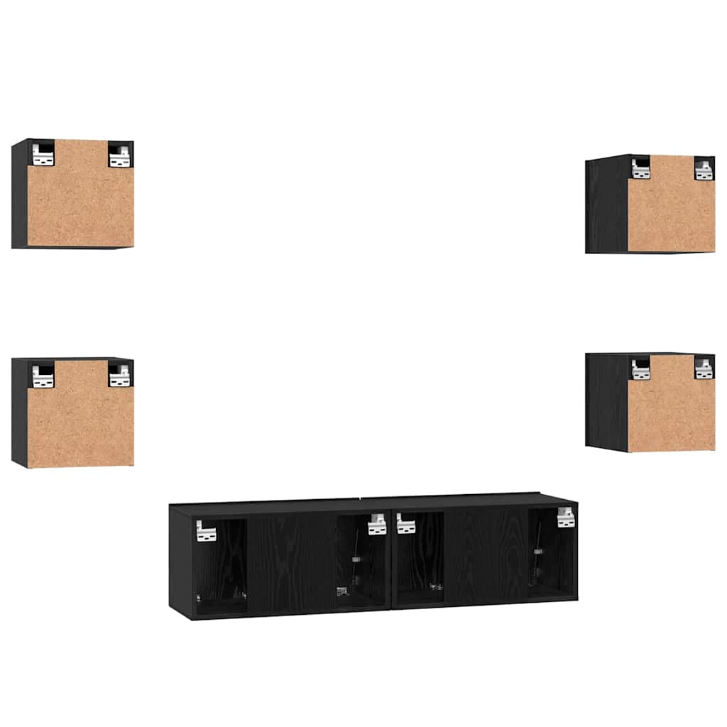 TV Cabinet Set 6 pcs Black Oak Engineered Wood