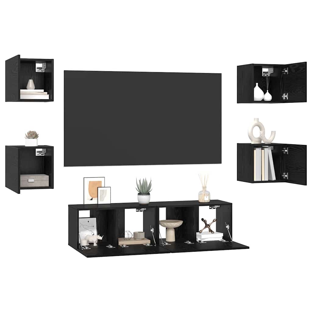 TV Cabinet Set 6 pcs Black Oak Engineered Wood