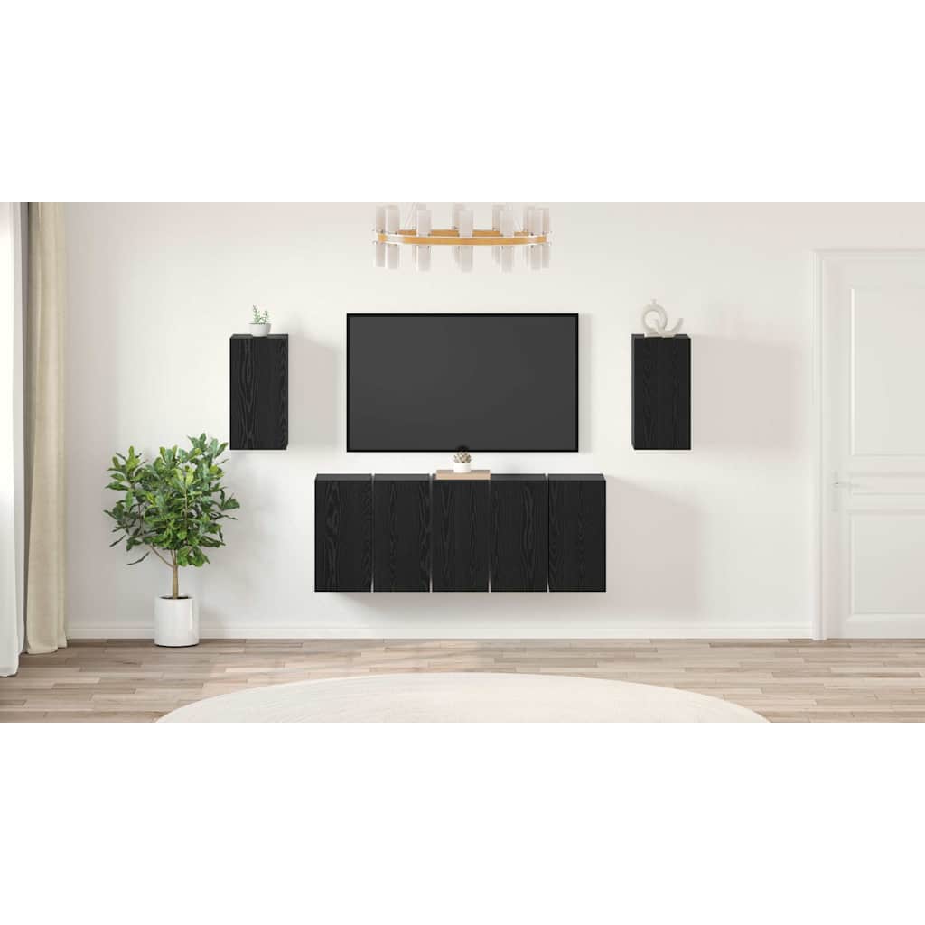 TV spintelių komplektas 7 pcs Juodas ąžuolas 30,5 x 30 x 60 cm