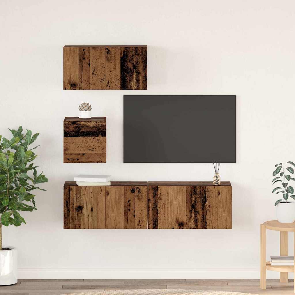 TV komplekts Cits ar uzglabāšanas vietu un durvīm, 4 gab., Vecais koks, 60 x 30 x 30 cm