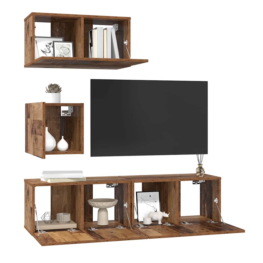 TV komplekts Cits ar uzglabāšanas vietu un durvīm, 4 gab., Vecais koks, 60 x 30 x 30 cm