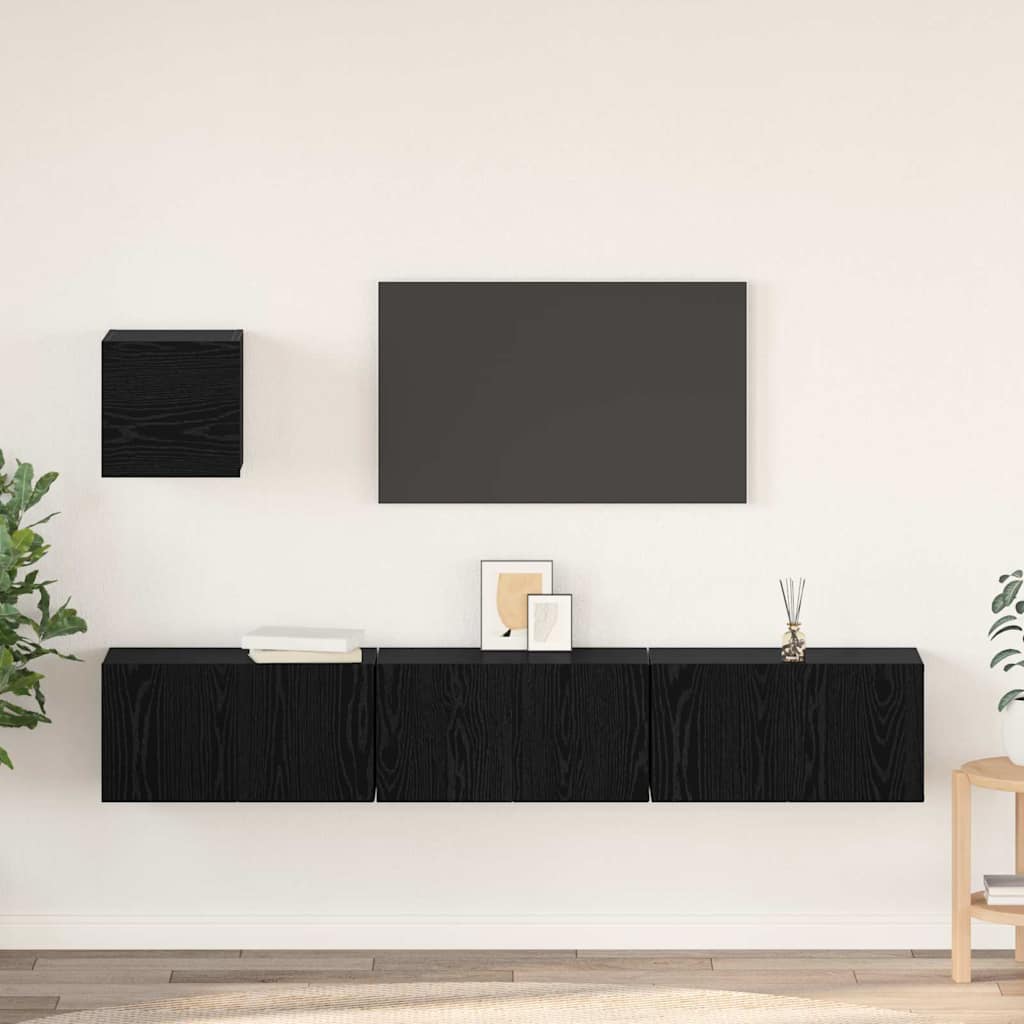 TV komplekts Cits ar uzglabāšanas vietu ar durvīm 4 gab. Melns ozols 60 x 30 x 30 cm