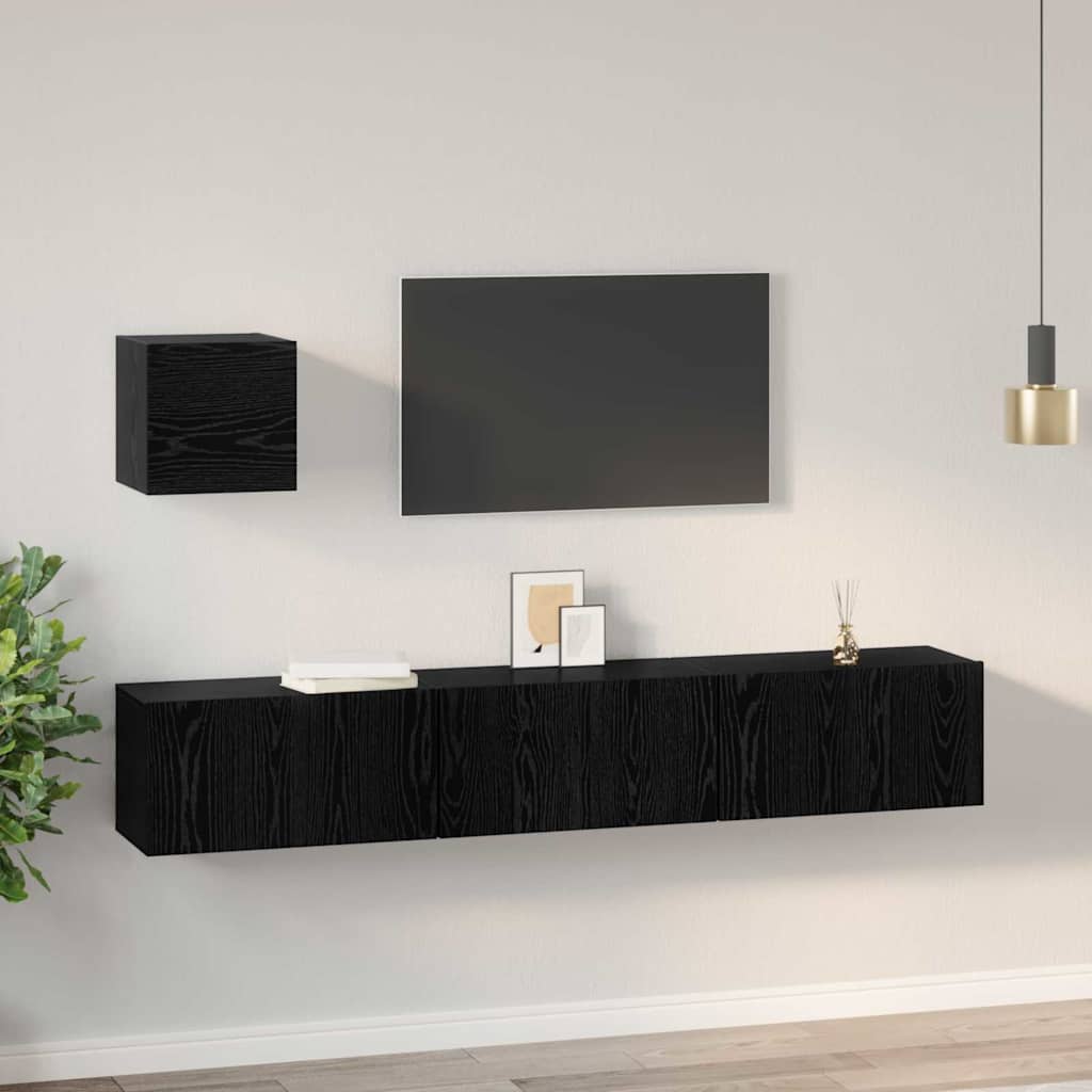TV komplekts Cits ar uzglabāšanas vietu ar durvīm 4 gab. Melns ozols 60 x 30 x 30 cm