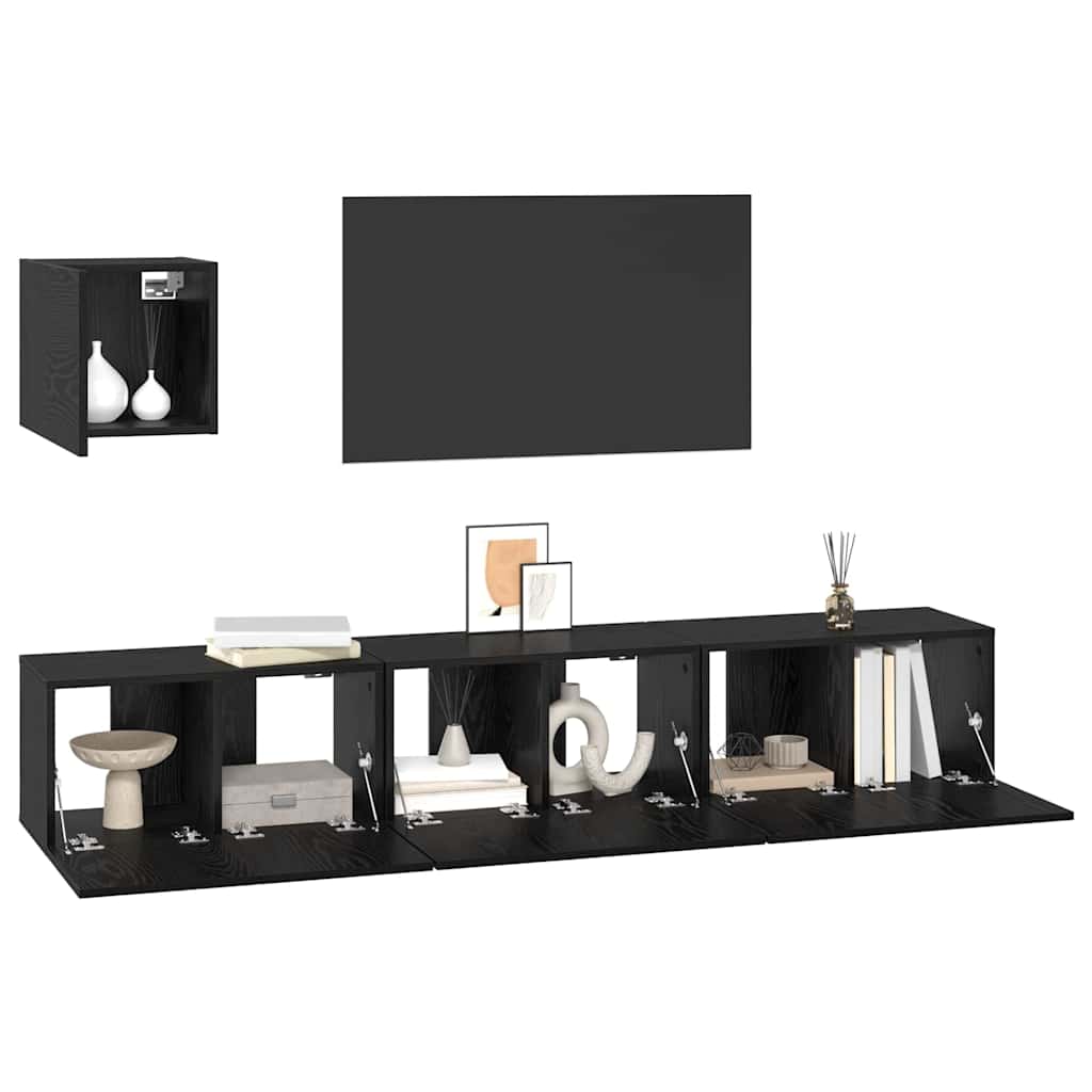 TV komplekts Cits ar uzglabāšanas vietu ar durvīm 4 gab. Melns ozols 60 x 30 x 30 cm