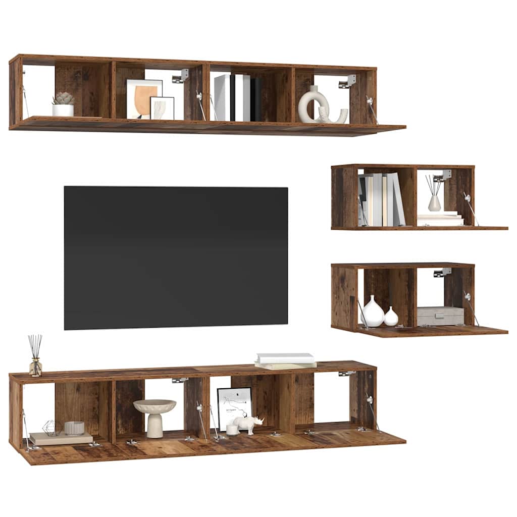 TV spintelių komplektas 6 pcs Senovinis medis Apdirbta mediena