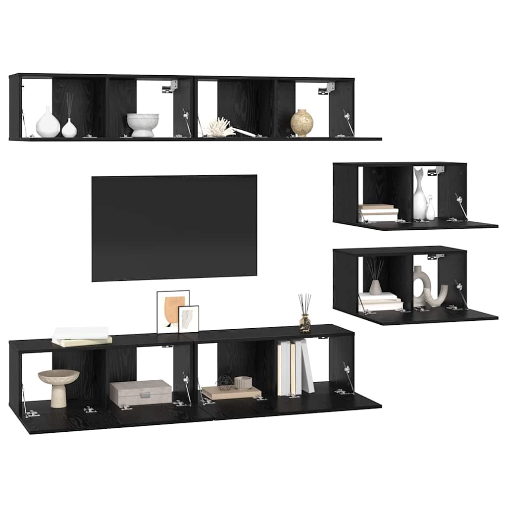 TV spintelių komplektas 6 pcs Juodas ąžuolas Apdirbta mediena