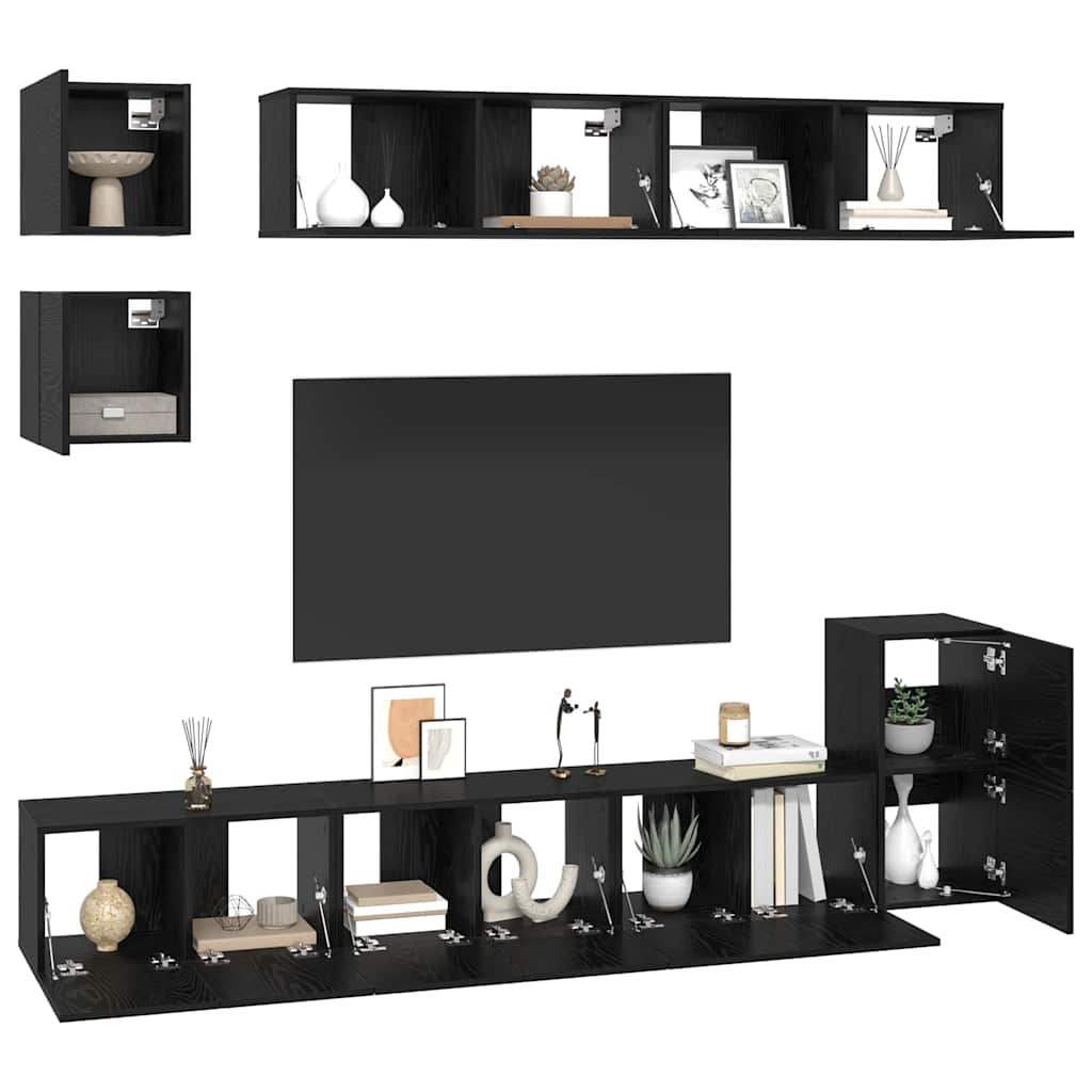 TV spintelių komplektas 8 pcs Juodas ąžuolas Apdirbta mediena